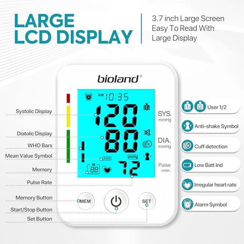 Automatic Digital Blood Pressure Monitor for Adults - Backlit Large LCD Screen, Upper Arm Large Cuff, Adjustable BP Cuff